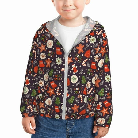 

Zeuib Winter Holiday Christmas Print Girls & Boys Sun Protection Hoodie with UPF 50+ Children’s Quick-Dry Jacket Perfect for Outdoor Activities-4 Years