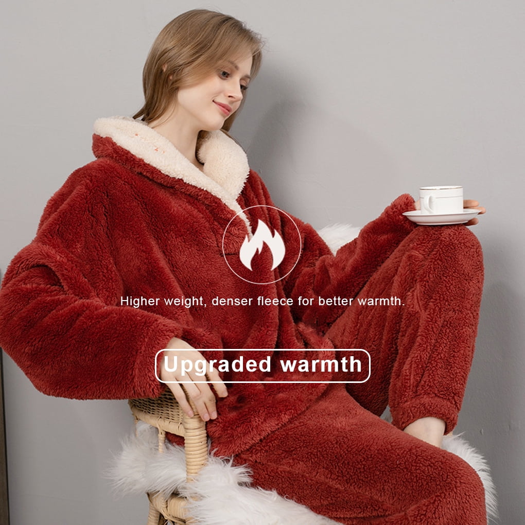 Baohd Stay Warm And Comfortable Women Autumn And Winter Flannel Pajamas Set Durable Coral Fleece Pajamas Light blue XL Walmart