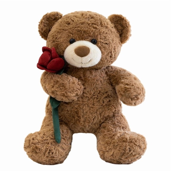 9.84Inch Valentines Brown Teddy Bear Holding Rose Stuffed Animals Plush Toys, Kawaii Soft Plush Doll for Her/Girlfriend Lover Mom Teens Valentines Day Christmas Anniversary Gifts