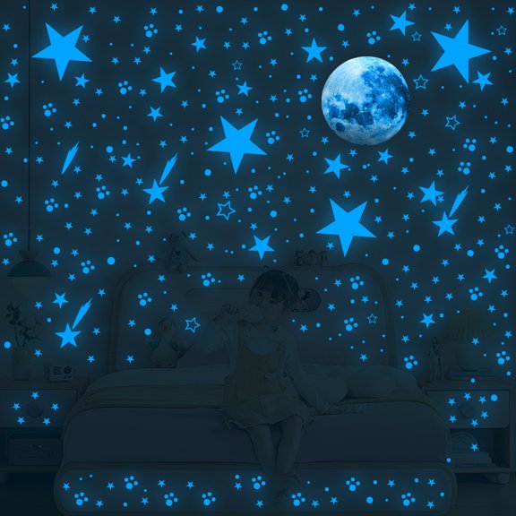 Glow in The Dark Stars for Ceiling,Glow in The Dark Stars and Moon Wall Decals, 1021PCS Ceiling Stars Glow in The Dark Kids Wall Decors, Perfect for Kids Nursery Bedroom Living Room(Sky Blue)