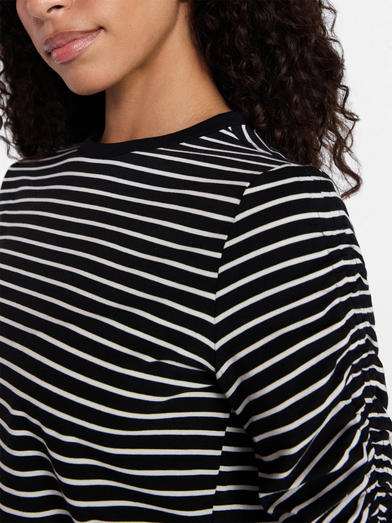 Time and Tru Women's Ruched Elbow Sleeve Tee, Sizes XS-XXXL