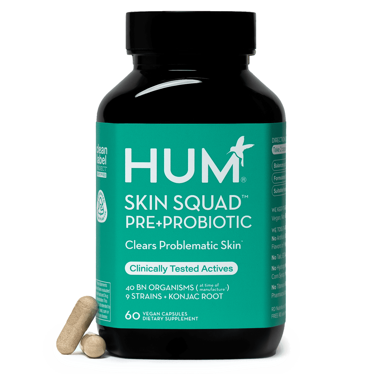 HUM Skin Squad Probiotic for Clear Skin & Gut Health Support, 60ct