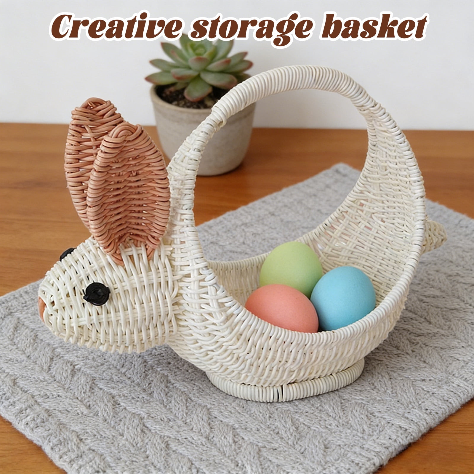 Handwoven Rabbit Ear Basket, Farmhouse Decor Easter Spring Flower Fruit Basket, Home Organization Storage Bin with Handles, Cottagecore Decor, 1*Storage Basket