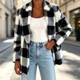 thumbnail image 4 of cocolona Womens Classic Plaid Jacket Fleece Lined Long Sleeve Lapel Overcoat Fall Winter Warm Trendy Outerwear, 4 of 7