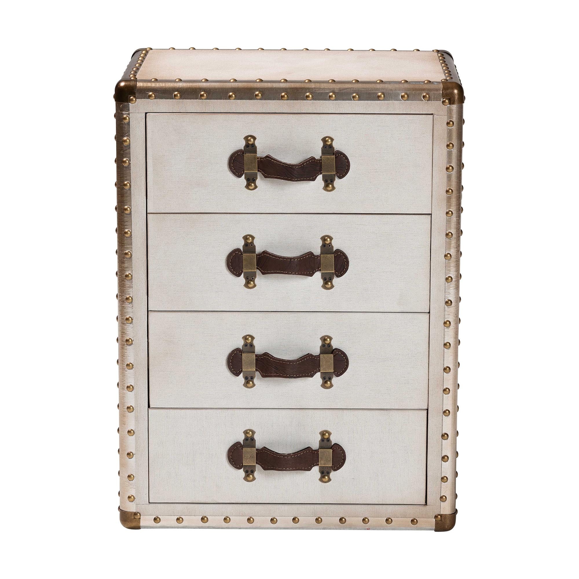 Baxton Studio Jaelyn Vintage End Table, 4-Drawer, Silver