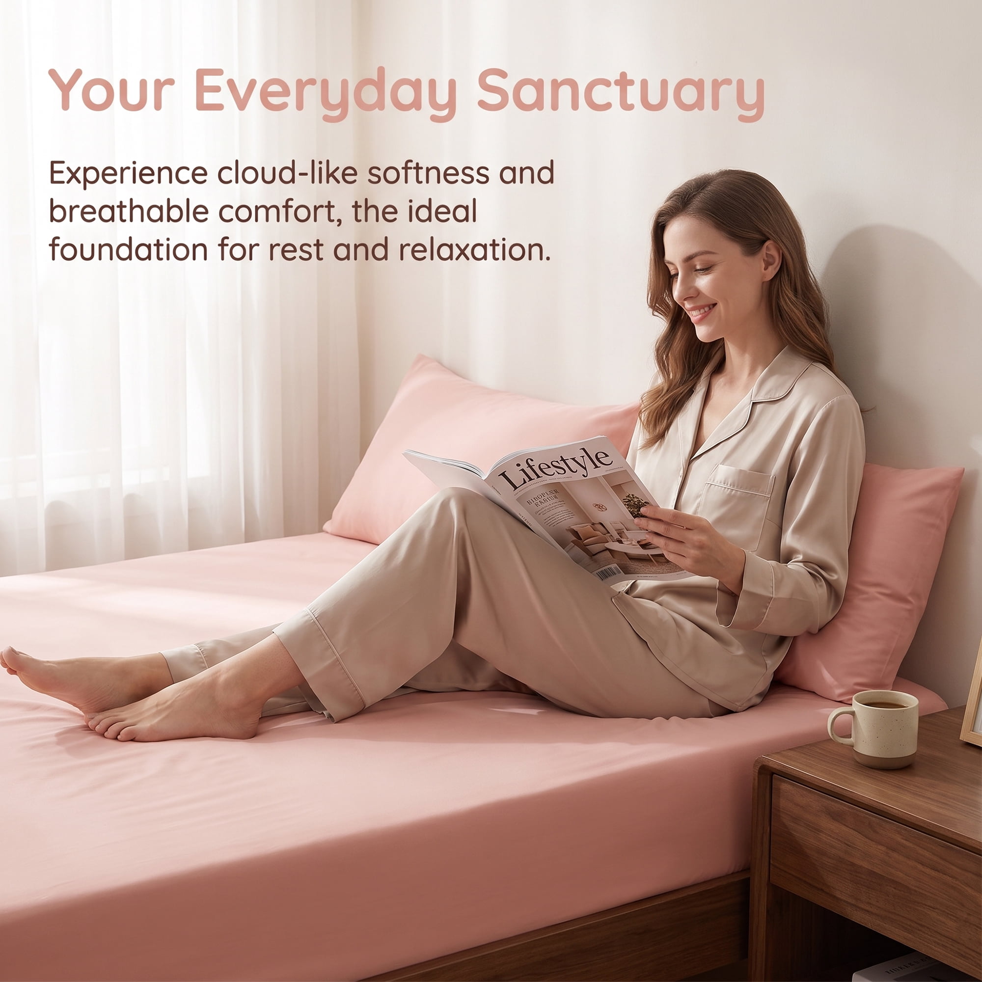 Unique Bargains Fitted Sheet Cotton Bed Sheets Cooling for Sleep 59"x78.7" Grapefruit Pink