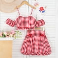 thumbnail image 2 of CUZIBR Girls Toddler Summer Skirts Outfit Classic Plaid Short Sleeve Spaghetti Strap Off-Shoulder Ruffles Crop Top Cute Bows High Waist A-Line Mini Skirt Two Piece Trendy Streetwear,Red,15-16 Years, 2 of 8
