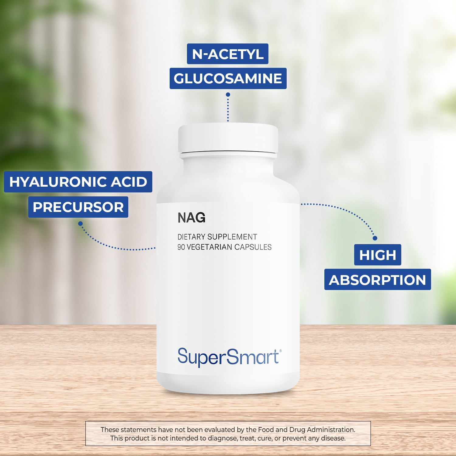 SuperSmart NAG Supplement 1500mg per Day (N-Acetyl Glucosamine) - High Absorption Glucosamine Sulfate | Non-GMO & Gluten Free - 90 Vegetarian Capsules