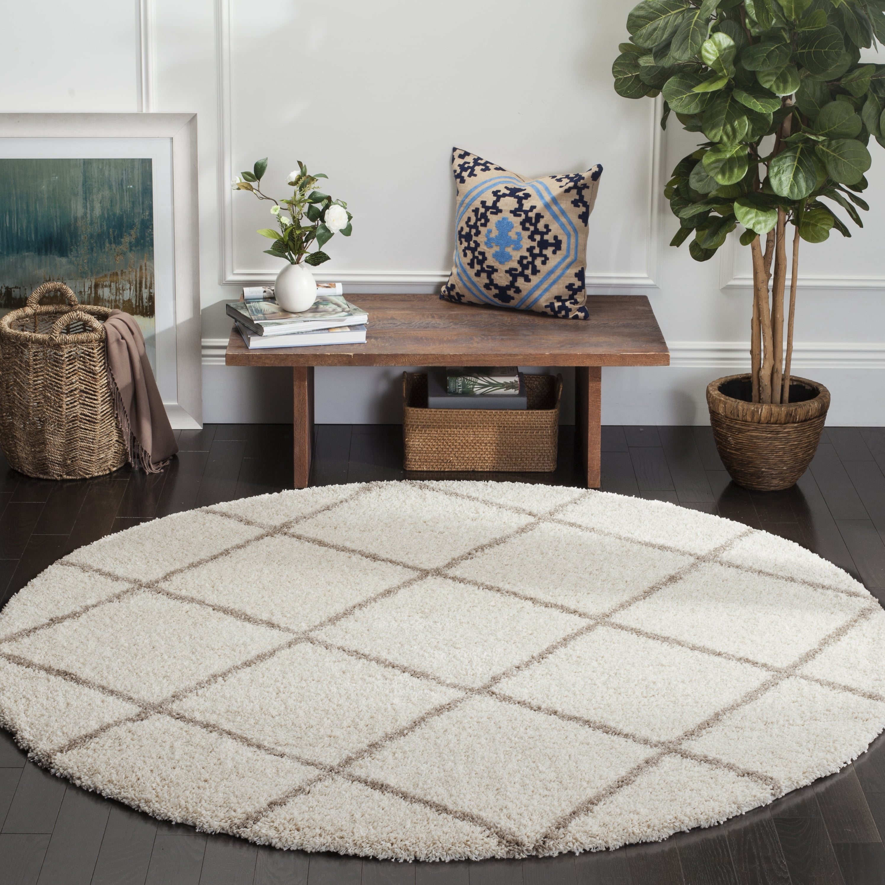 Safavieh Hudson Amias Geometric Shag Area Rug, Ivory/Beige, 4' x 4' Round