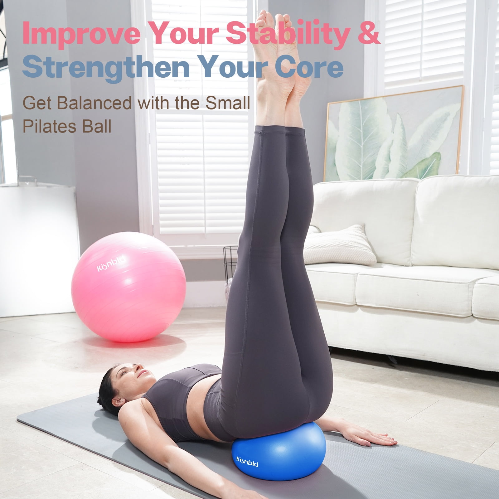 kisnbld Pilates Ball, 9-inch Anti-Burst Small Exercise Ball, Mini Yoga Ball for Physical Therapy, Stretching & Core Strength for Home Gym & Office