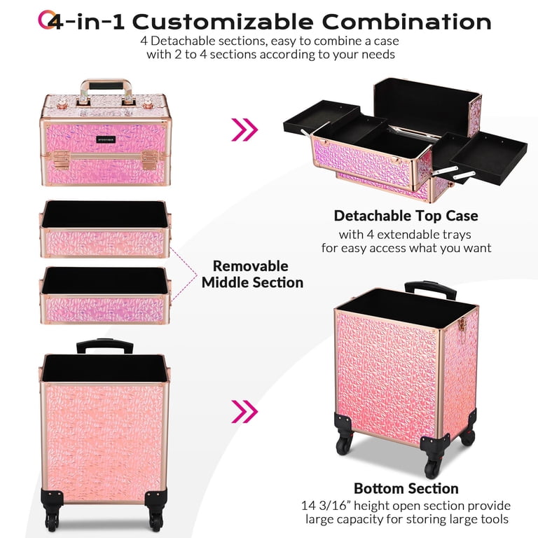 Byootique 4in1 Rolling Makeup Train Case, Cosmetic Trolley