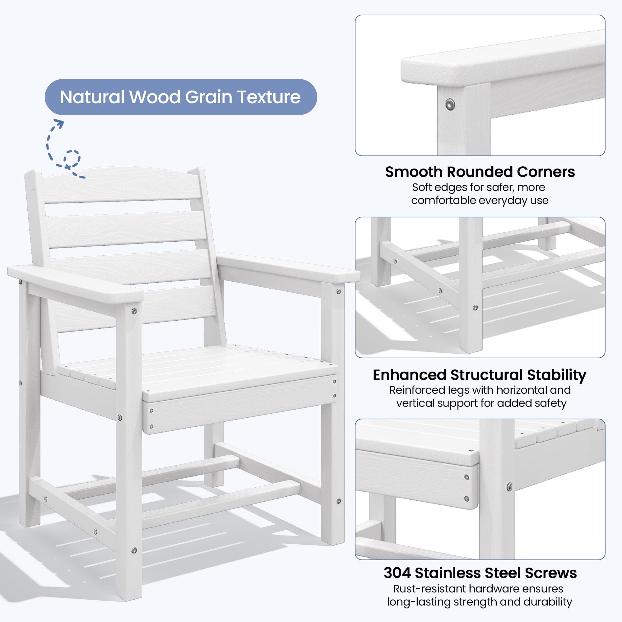 KINGYES All Weather Outdoor Dining Chairs Set of 2, HDPE Oversized Patio Chairs for Backyard Porch Garden Poolside, White