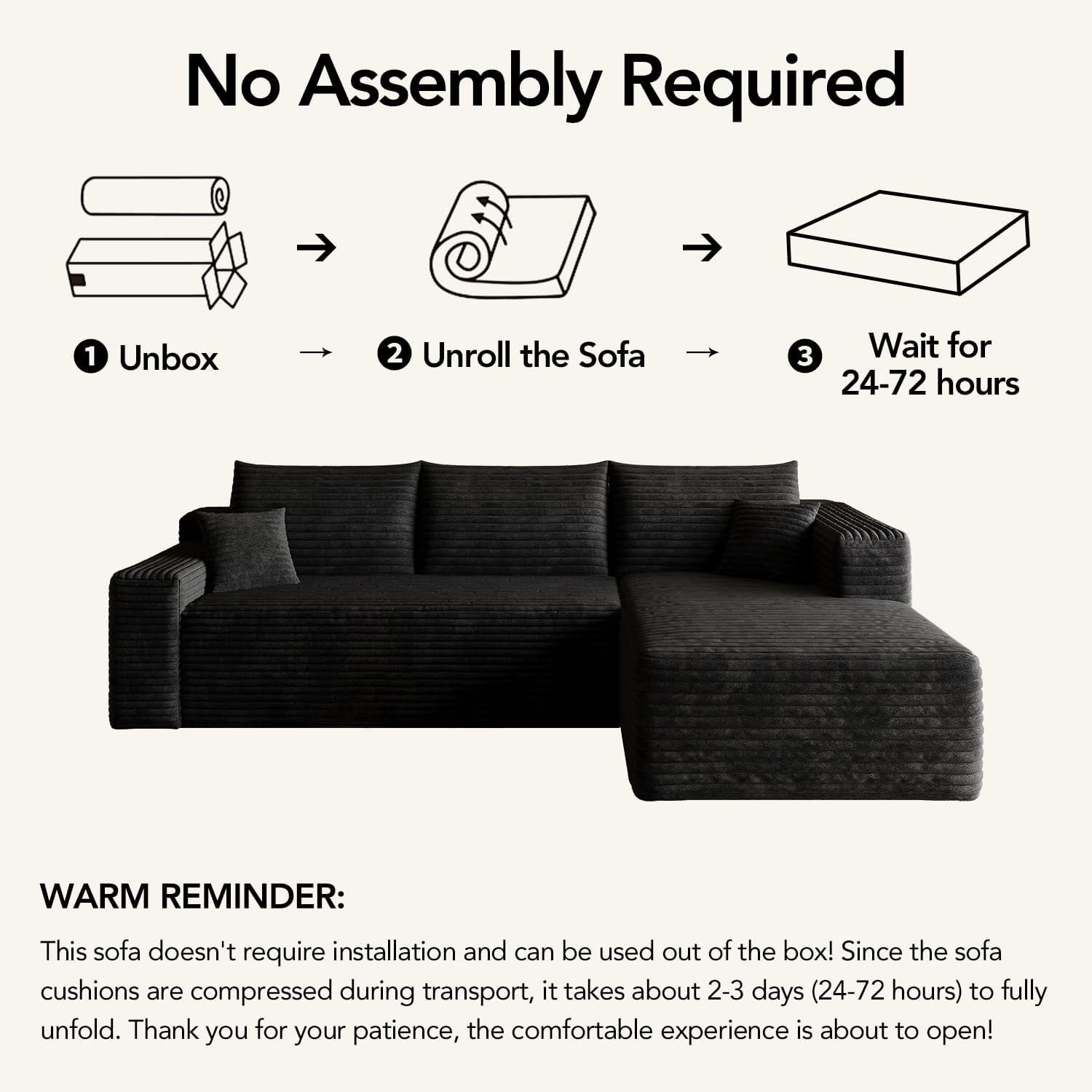 103" Cloud Sectional Sofa, Modern L Shaped Deep Seat Couch, Plush Corduroy Upholstered Sofa No Assembly, Living Room