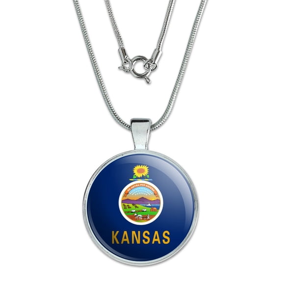 Kansas State Flag 1" Pendant with Sterling Silver Plated Chain