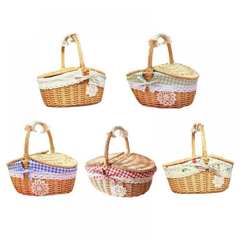Red Co. Wicker Picnic Basket with Folding Lid and Handle Storage Container  for Picnic, Camping, Outdoors