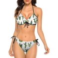 thumbnail image 1 of NICKSUN Ensemble Bikini Imprimé Cactus pour Femmes, Maillots de Bain 2 Pcs String Licou Triangle, 1 of 6