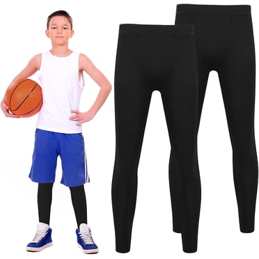 2 Pack Boys Compression Pants,Youth Compression Leggings Pants,Quick Dry Tights Athletic Pants for Running Football