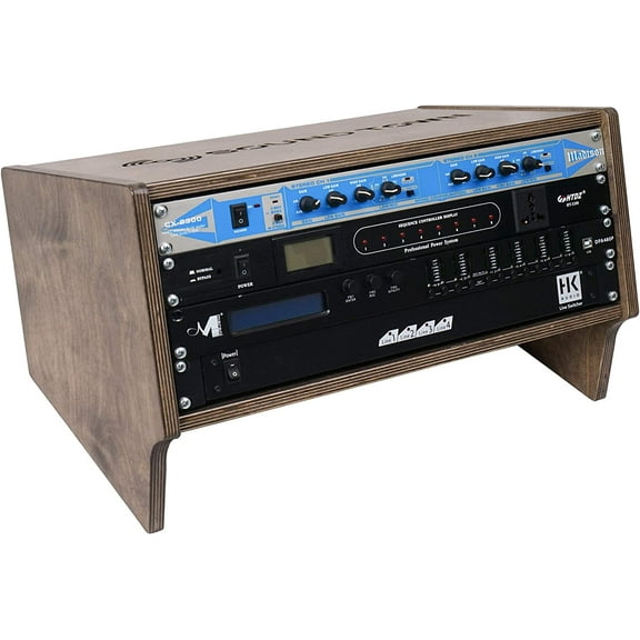 Sound Town DIY 4U Angled Desktop Turret Studio Rack with Baltic Birch Plywood, Weathered Gray, Assembly Required (SDRK-Y4SLB)