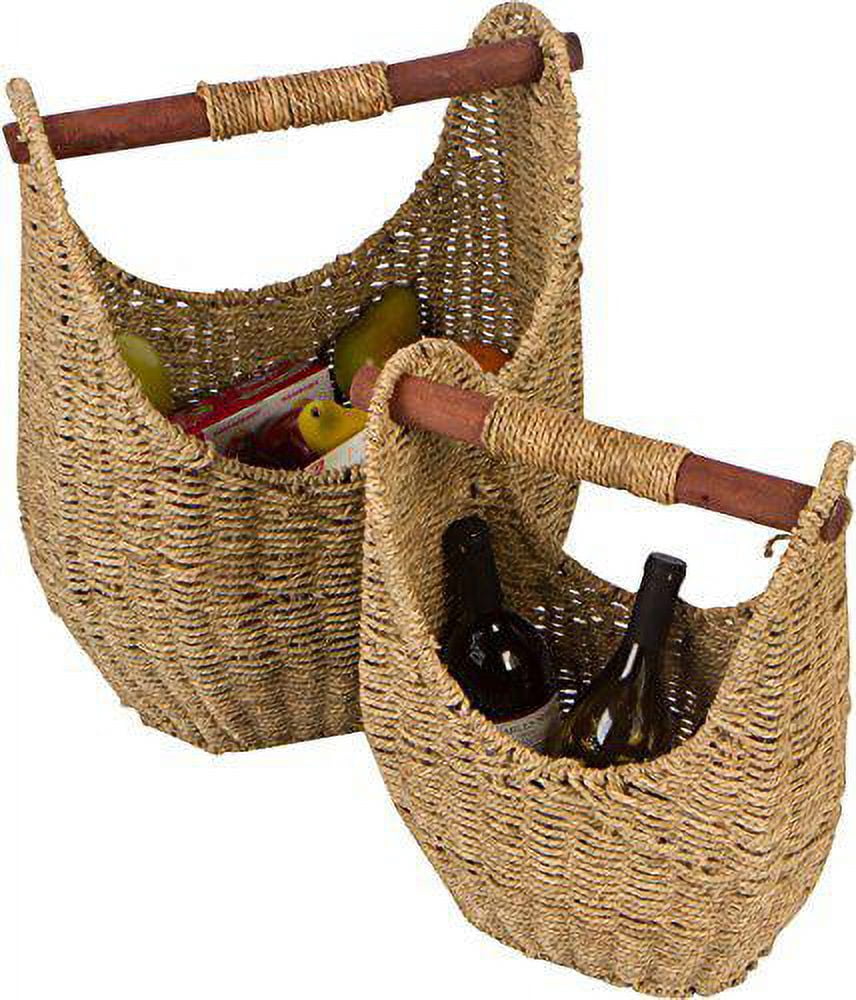 Trademark Innovations 12 2 9 4 Seagrass Baskets with Wooden Handles Set of 2