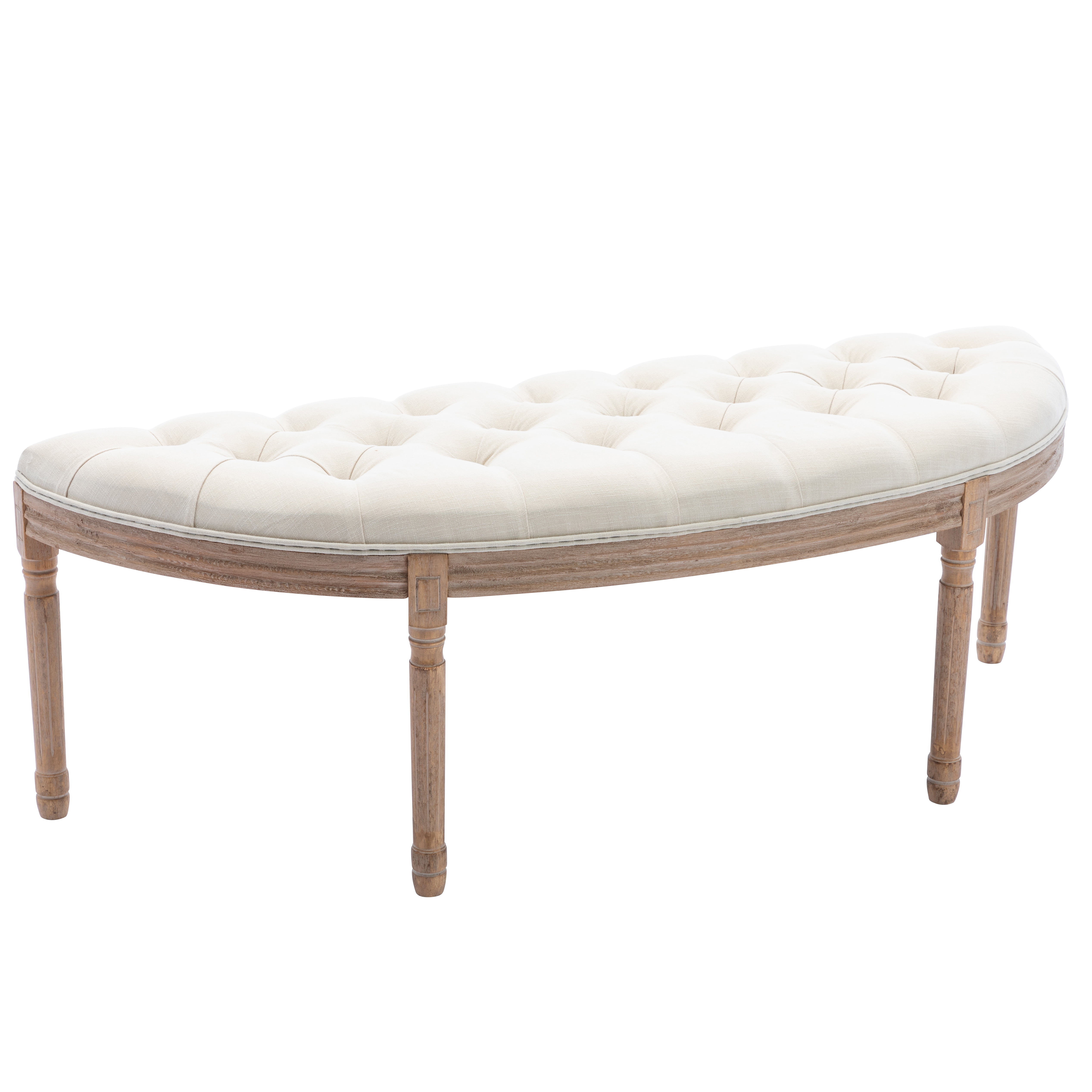 Private Jungle Half Moon French Vintage Bench with Padded Seat & Rubberwood Legs,Beige Private Jungle Half Moon French Vintage Bench with Padded Seat & Rubberwood Legs,Beige