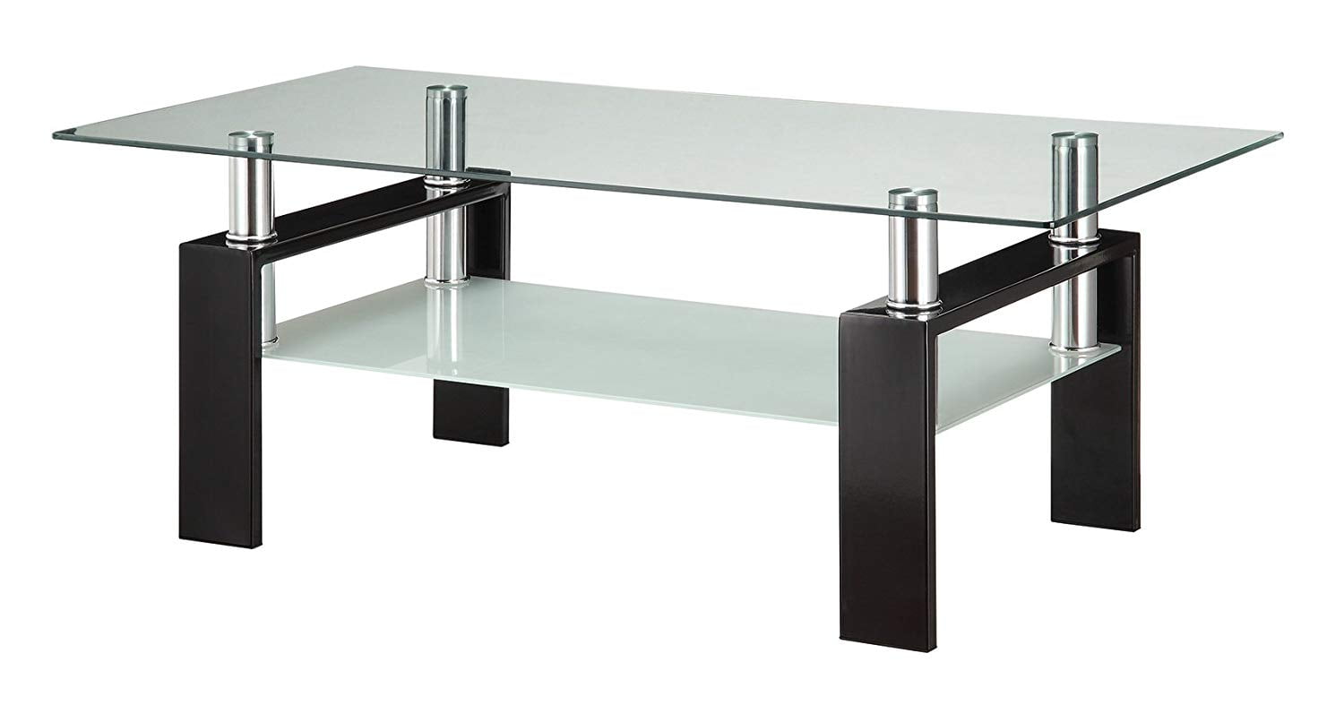 Coaster Tempered Glass Coffee Table with Shelf Black and ClearShape