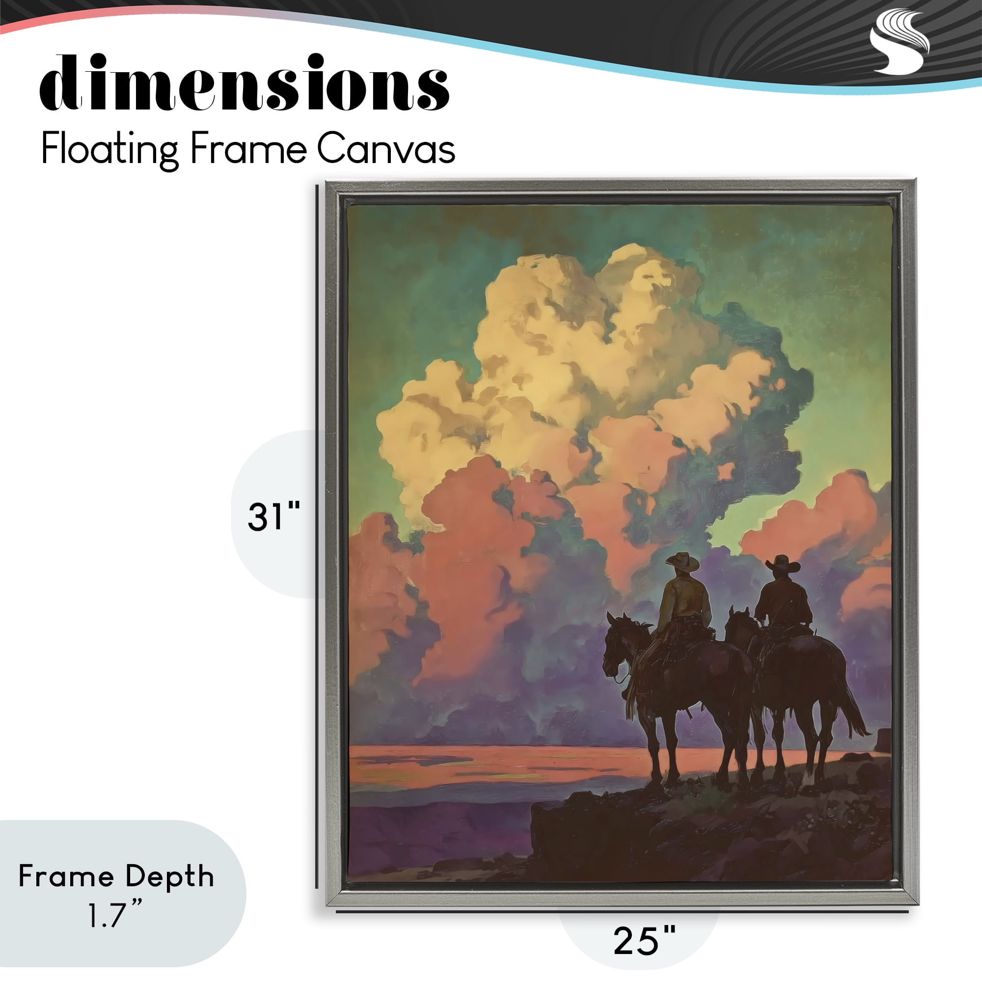 Stupell Industries Cowboys Silhouetted Against Clouds Gray Framed Floater Canvas Wall Art, design by Arlington Prints