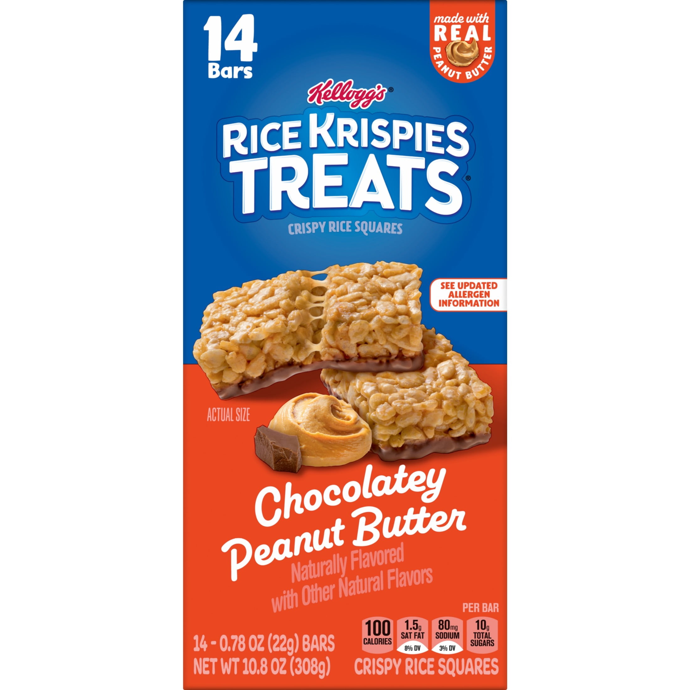 (6 pack) Rice Krispies Treats Chocolatey Peanut Butter Chewy Crispy Rice Squares, Kids Snacks, 10.8 oz, 14 Count
