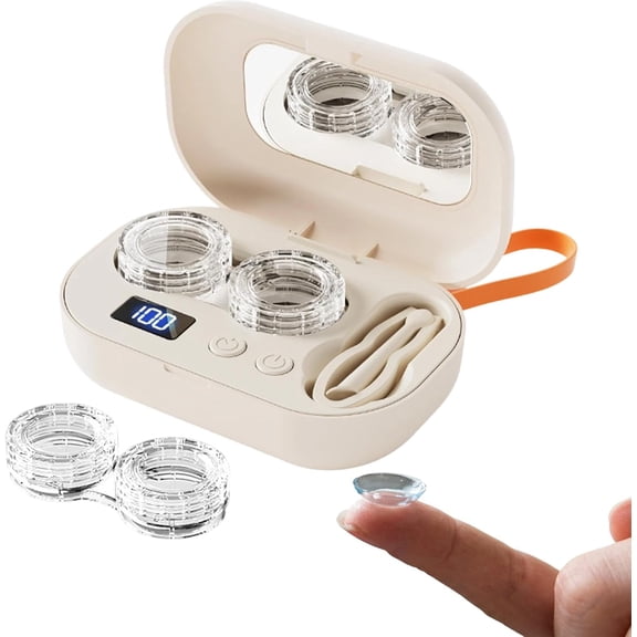 Ultrasonic Contact Lens Cleaner Machine, Portable Rechargeable Contact Case with Mirror and Tweezers, Automatic Deep Cleaning Box for Soft and Hard Lenses, Travel Essentials for Daily Eye Care (A, 1)