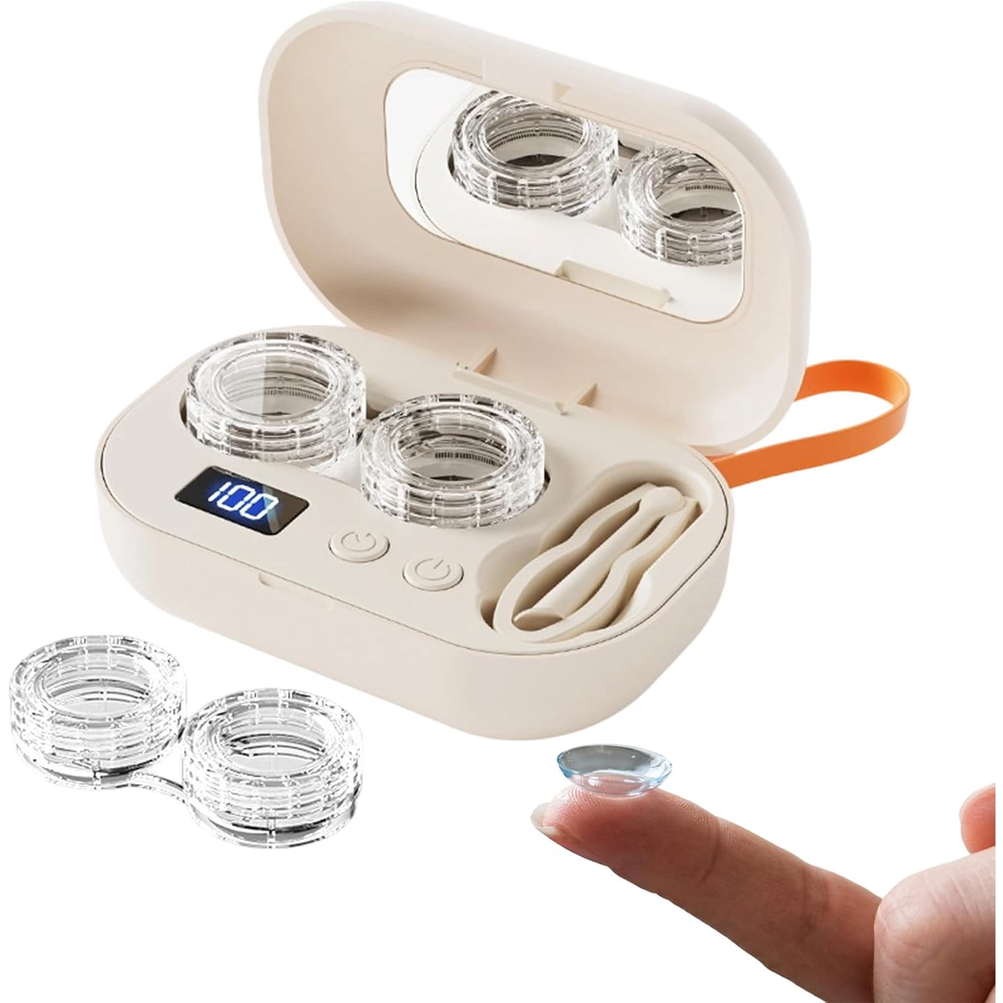 Ultrasonic Contact Lens Cleaner Machine, Portable Rechargeable Contact Case with Mirror and Tweezers, Automatic Deep Cleaning Box for Soft and Hard Lenses, Travel Essentials for Daily Eye Care (A, 1)