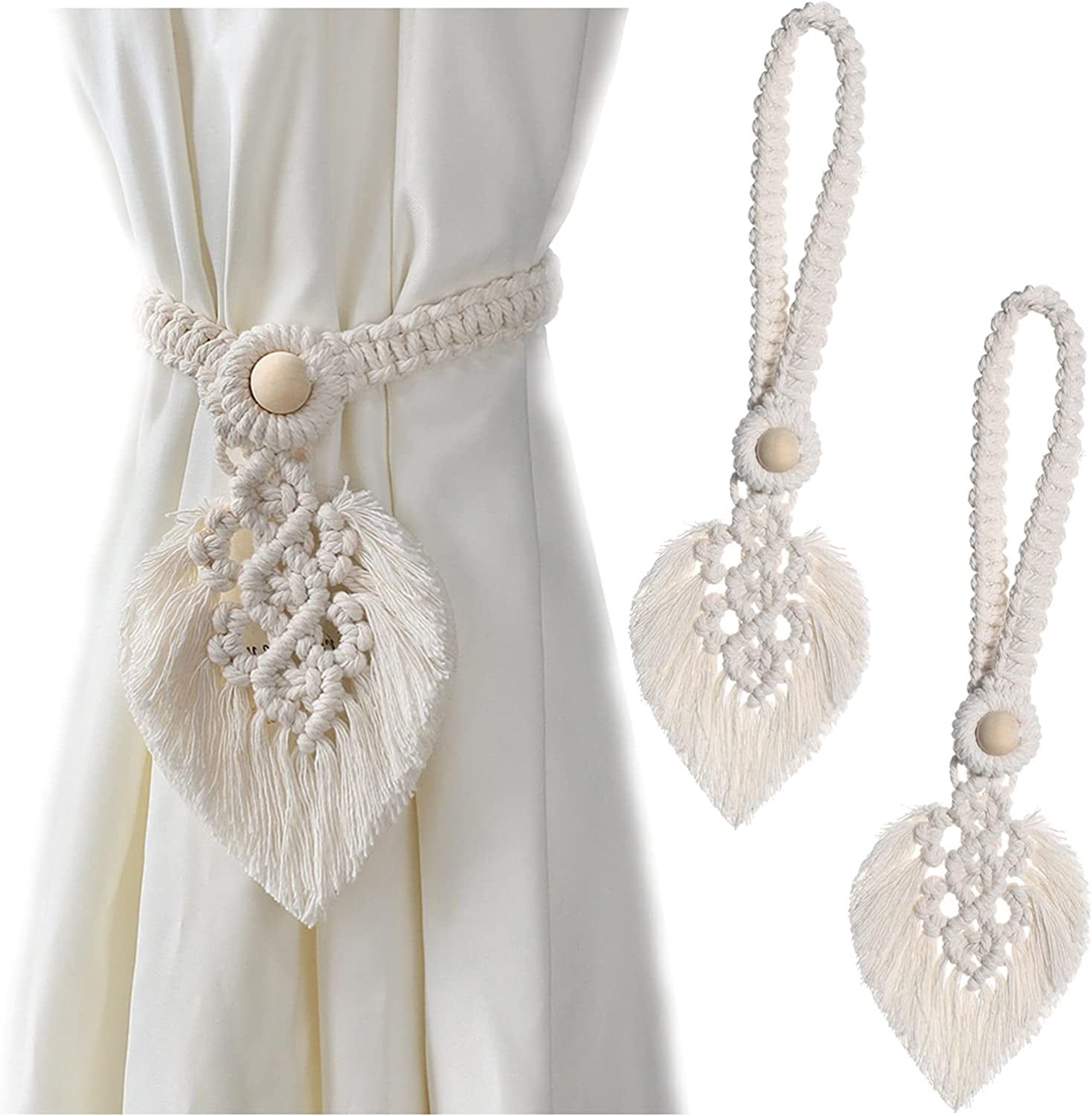 Embrasses Pour Rideaux Au Crochet Fait Main Norma - Paire Blanche 60cm, 100% Coton