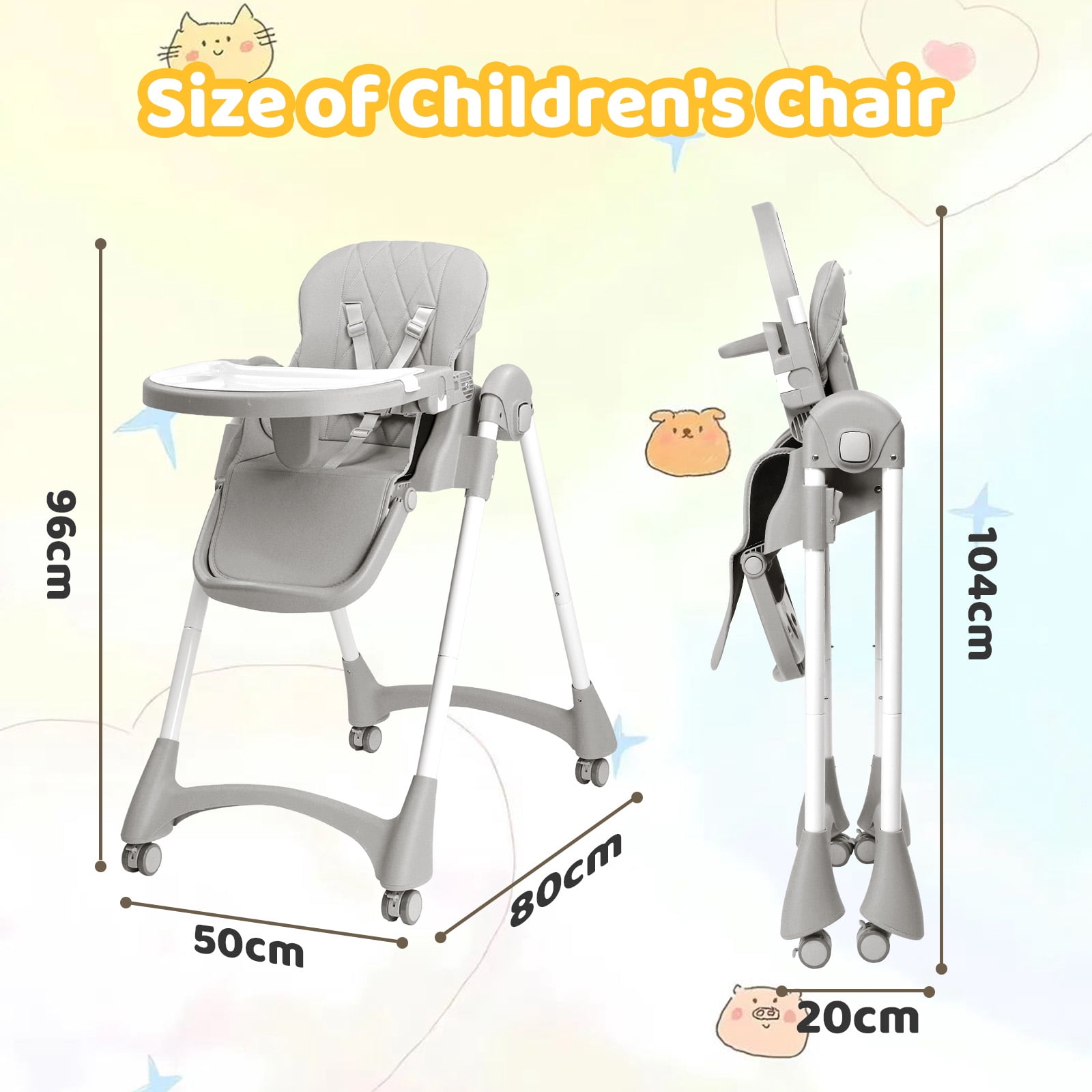 PEXMOR 4 in 1 Portable Baby High Chair, Convertible Foldable Highchair, Adjustable Height & Recline Positions, Gray