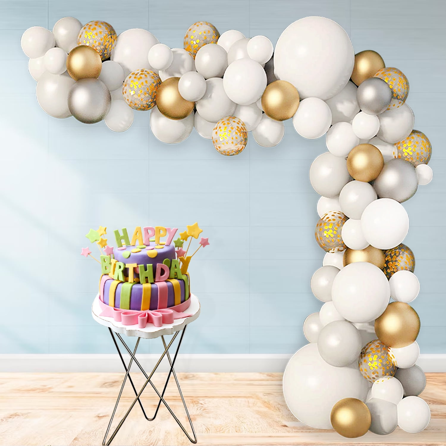 White and Gold Balloon Garland Kit White Balloon Garland With Chrome Gold  and Confetti Hand Made With Qualatex Balloons, Balloon Arch 