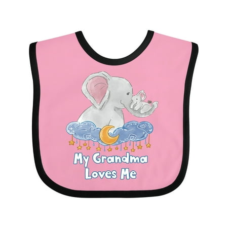 

Inktastic My Grandma Loves Me Cute Elephants Clouds Moon and Stars Gift Baby Boy or Baby Girl Bib