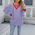 thumbnail image 5 of Craaazy Womens Striped Sweatshirt Drawstring V Neck Pullover Long Sleeve Striped Color Block Tops Casual Loose Comfy Blouse Gifts For Women, 5 of 8