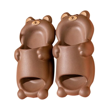 

Rotosw Children Shower Slippers Open Toe Slide Sandals Flat Water Shoes Cozy Slip On Slides Pool Lightweight Brown Bear 11.5C-12C