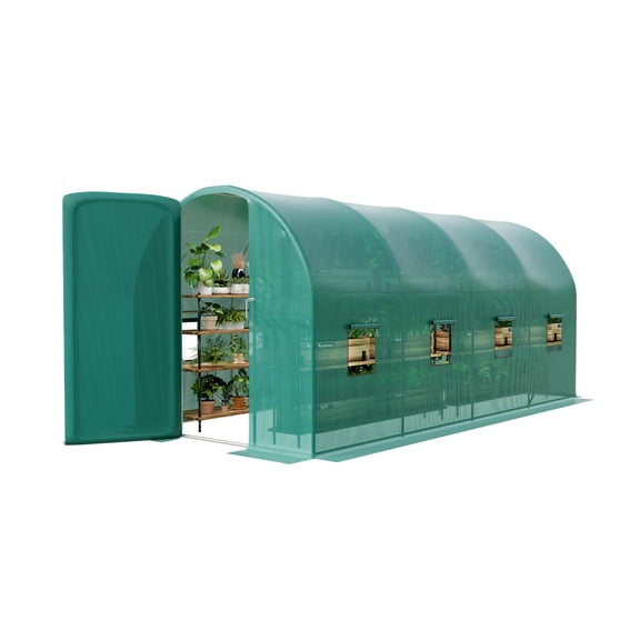 15 x 7 x 7 ft Large Walk-In Outdoor Greenhouse, Heavy Duty Galvanized Steel Frame, Waterproof Cover with 8 Mesh Windows and Swing Door for Year-Round Planting and Gardening –  Iron Gate