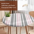thumbnail image 4 of Pink Grey Stripes Round Tablecloth, Fitted Table Cover with Elastic for 55"-60" Round Tables, Simple Striped Lines Minimalist Modern Table Cloth Outdoor Indoor Dinning Party Waterproof Tablecloths, 4 of 7