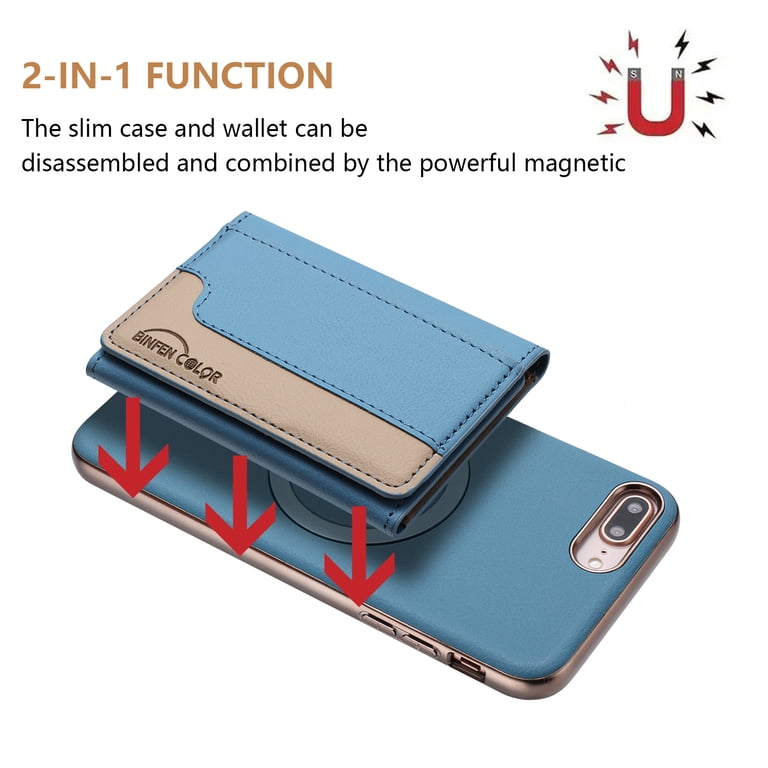 Allytechgroup Case for Apple iPhone 8 Plus/7 Plus, 2-in-1 Detachable Magnetic Rfid Blocking Wallet Shell [Compatible with MagSafe] Stand PU Leather
