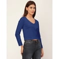 thumbnail image 3 of Moomaya Womens Solid Long Sleeves Crop Top, V-Neck Cotton Summer Short Top, 3 of 9
