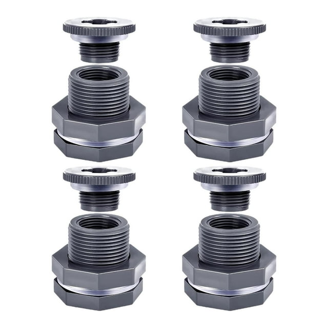 Adaptador de manguera para cubo (4 unidades), conector de PVC con mamparo de 3/4" con tapón, a prueba de fugas, para acuarios y barriles de