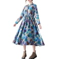 thumbnail image 1 of Vestido, Vestido suelto de mujer con bolsillo Estampado floral Manga larga Cintura con cordón Vestid Abanopi Azul/Extragrande, 1 of 7