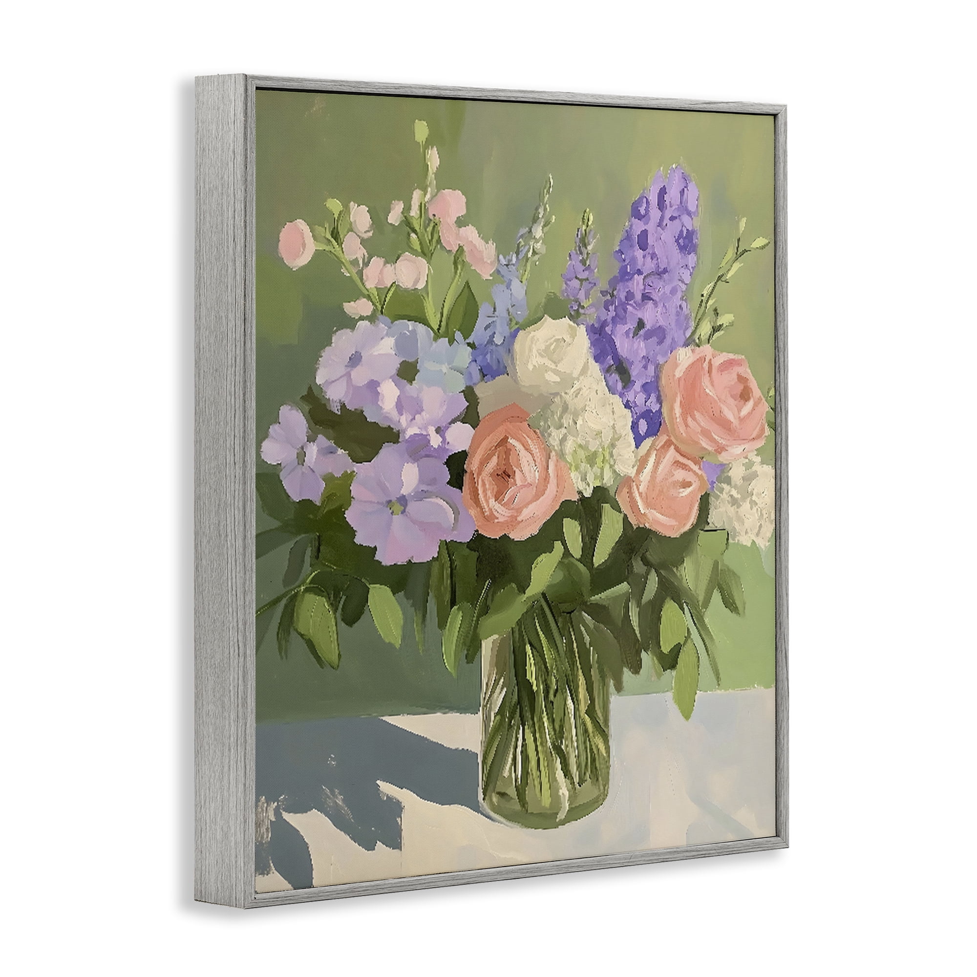 Stupell Industries Mixed Roses & Lilacs Bouquet Gray Framed Giclee Art, design by The Prints Vibe
