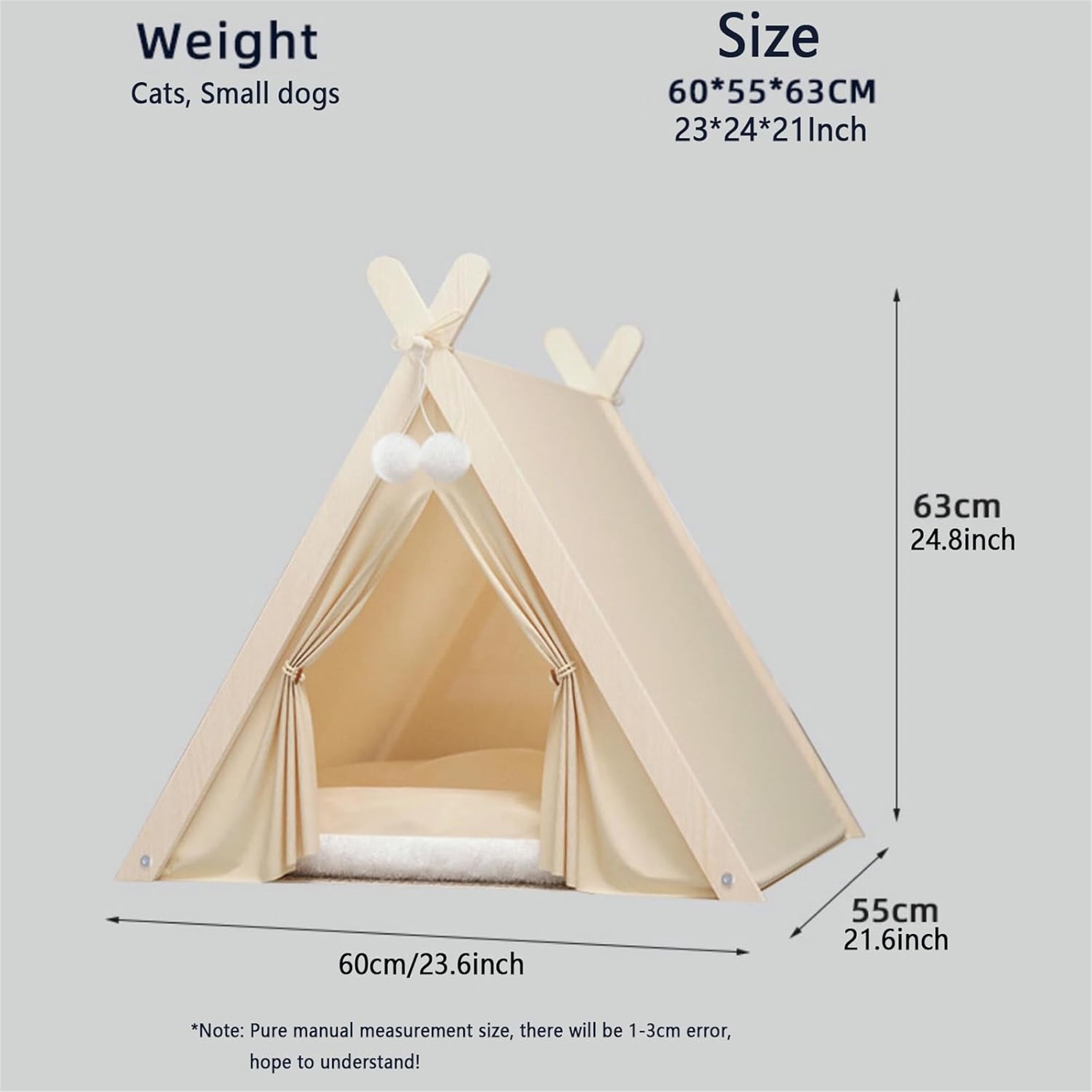 UOSIA Dog Teepee Bed Portable Pet Tent for Small Dogs with Soft Cushion 24inch