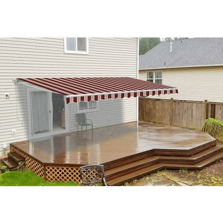 - ALEKO 20'x10' Retractable Motorized Patio Awning, Multi Striped Red Color