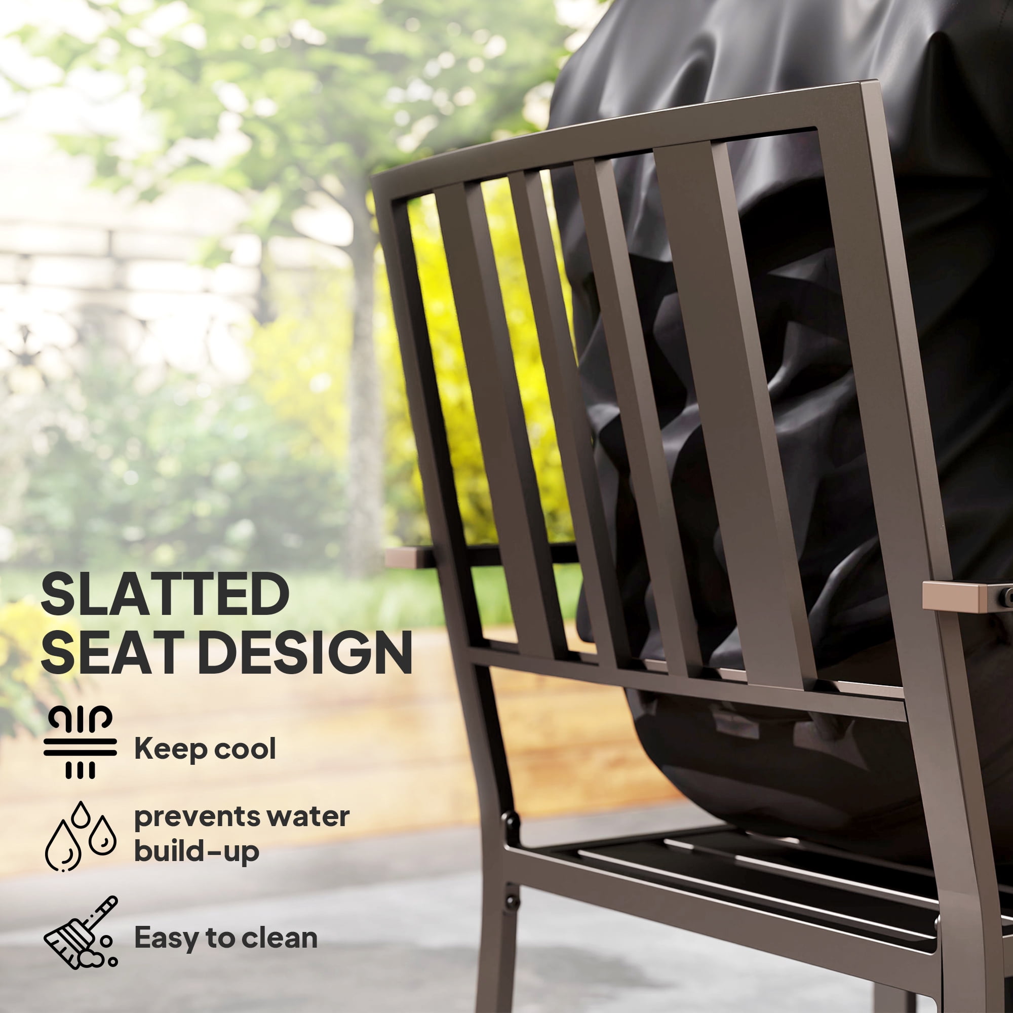 Outsunny Slatted Design Patio Dining Chairs, Set of 2 Stackable Garden Chairs, Dark Brown