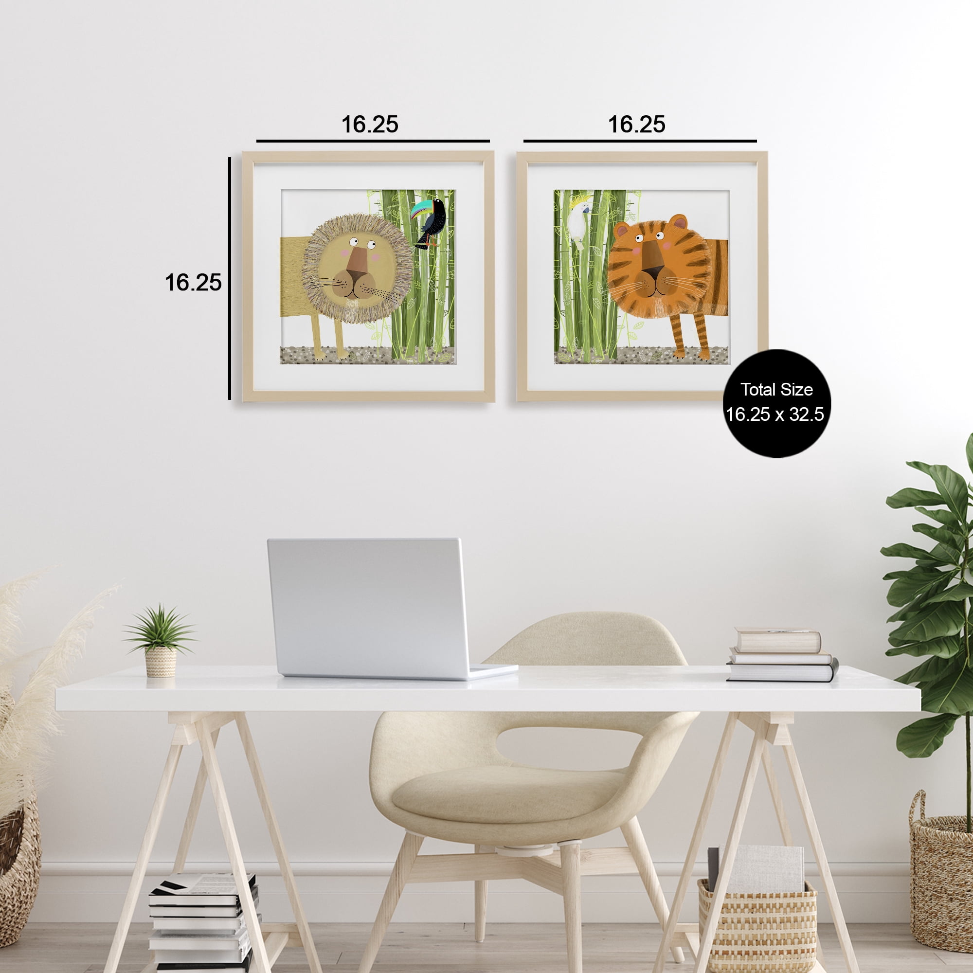 Stupell Industries Bamboo Trees & Animals 2 Piece Birch Framed Print Under Glass Set, design by Carla Daly