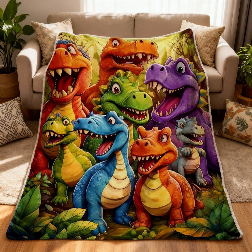 Cute Smiling Dinosaurs HD Digital Print Flannel Blanket, Cozy Funny Throw Dinosaurs Blanket Party Decorations,Fuzzy Lightweight Throw for Toddler Adults, Birthday for Kids Boys Girls