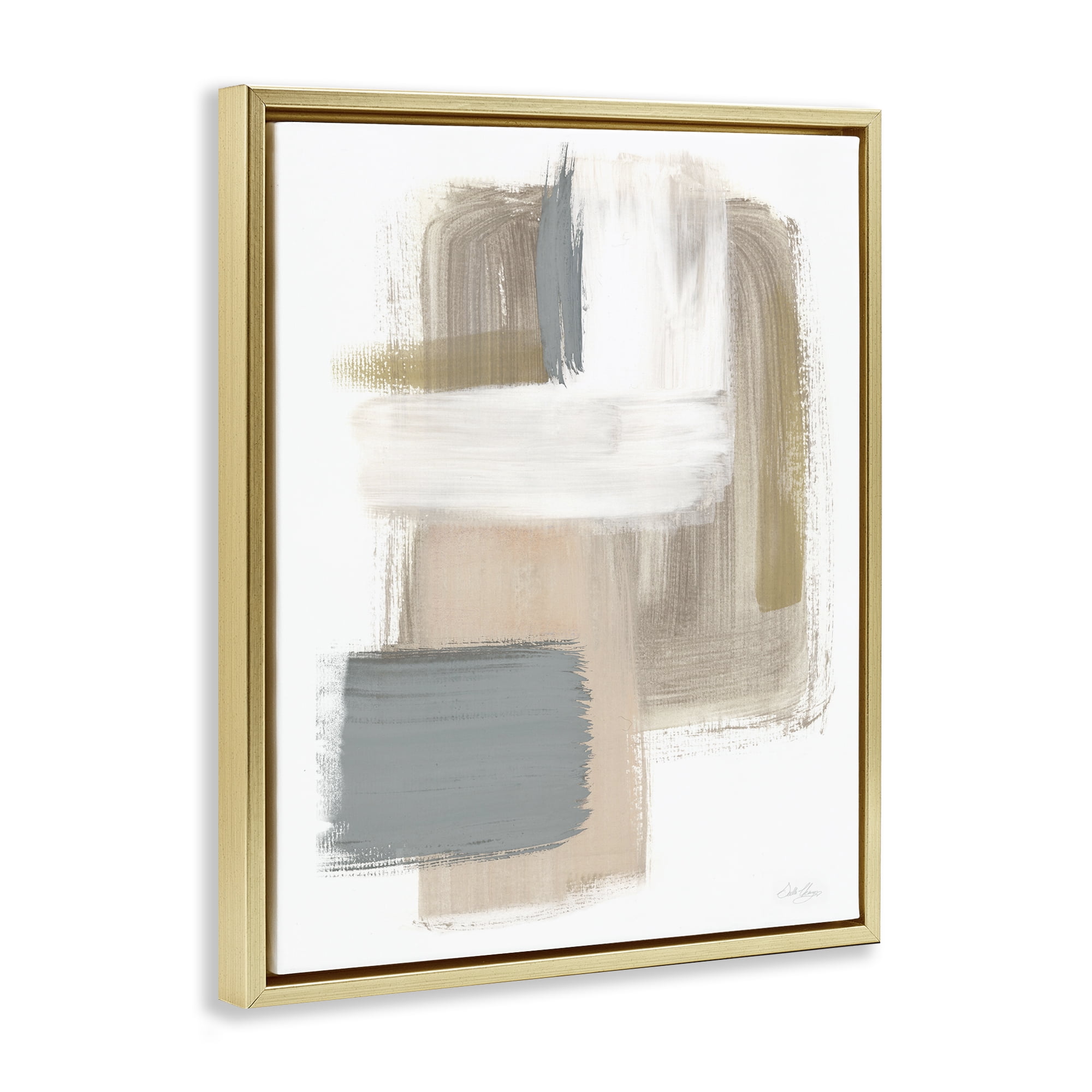 Stupell Industries Neutral Paint Strokes Abstract Painting Gold Floater Framed Canvas Art Print Wall Art, 17 x 21
