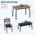 thumbnail image 5 of 4-Piece Dining Table Set - Kitchen Table With Upholstered Bench & 2 Chairs, Space-Saving for Apartments (Black/Grey/Brown), 5 of 8