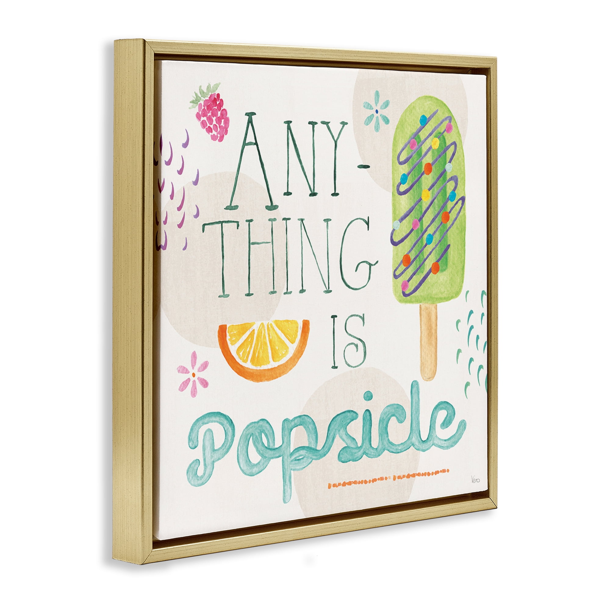 Stupell Industries Anything Is Popsicle Food & Beverage Painting Gold Floater Framed Canvas Art Print Wall Art, 25 x 25
